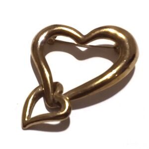 Vintage Gold Tone Double Heart Link Dangle Brooch